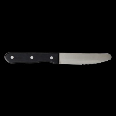 Steak Knife Rounded Serrated Blade Pom Black Handle W/Rivets