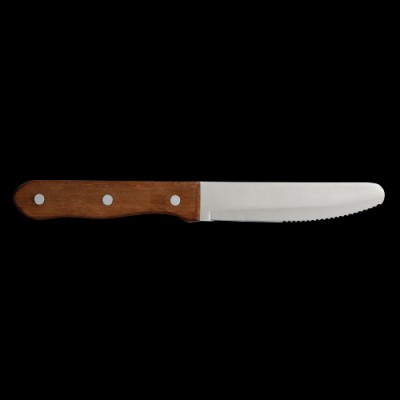 Steak Knife Rounded Serrated Blade Pineapple Wood Handle W/Rivets